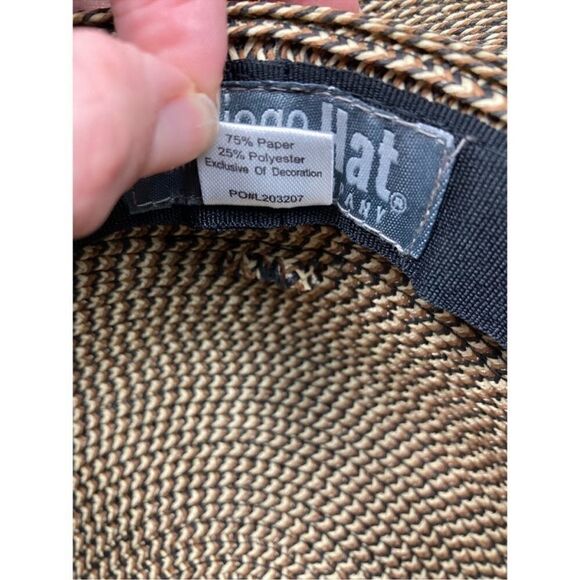 San Diego hat company tan woven paper sun hat with black trim and bow - Picture 7 of 7